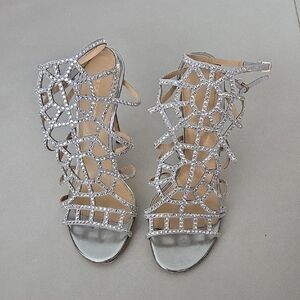 Sergio Rossi Swarovski Crystal Puzzle Sandals In Silver Size 40
